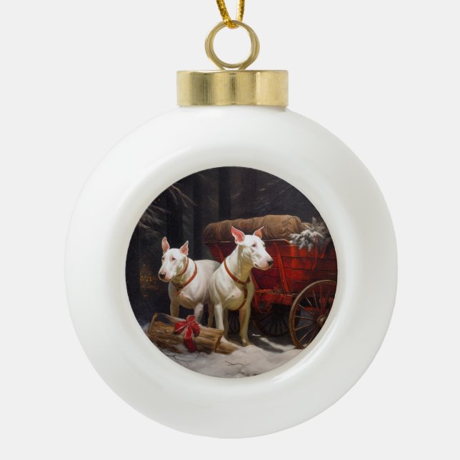 Bull Terrier Nevado Trineo Navidad Decoración  (Anverso)
