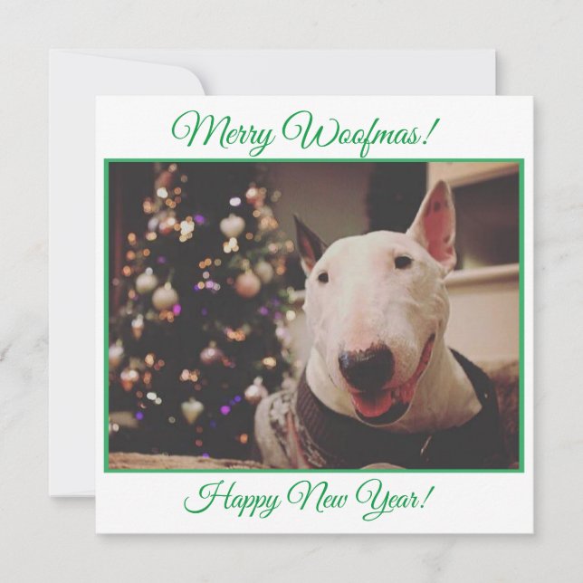 Bull Terrier Tarjeta sonriente de árbol de Navidad (Anverso)