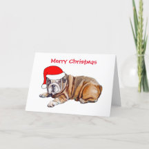 Bulldog Adorable con Sombrero de Santa Navidad