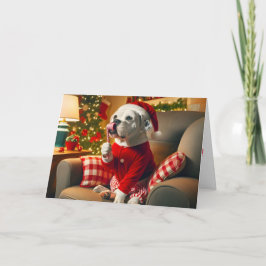 Bulldog americano con una tarjeta de canto