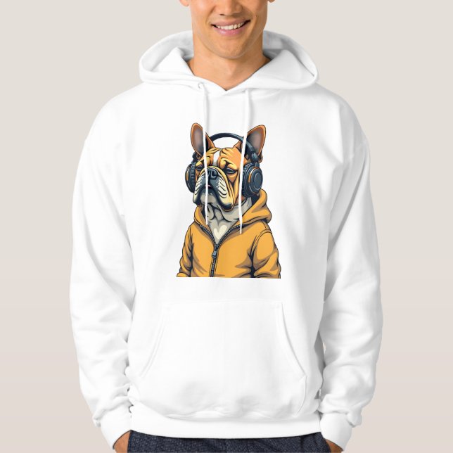 Bulldog Antiguo con Auriculares que Lleva Sudadera (Anverso)
