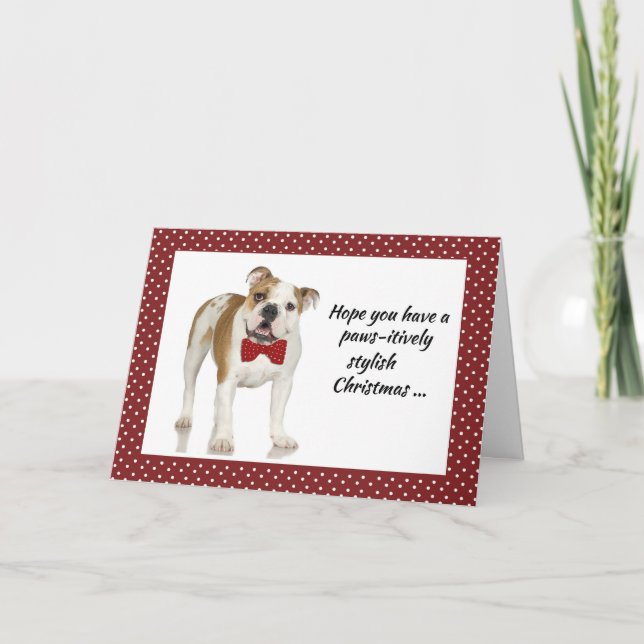 Bulldog con tarjeta de Navidades de Bow Tie en roj (Anverso)