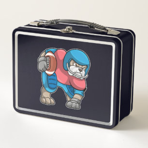 Bulldog en deportes con fútbol y casco