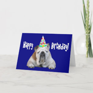 Bulldog en tarjeta de cumpleaños de Gorra