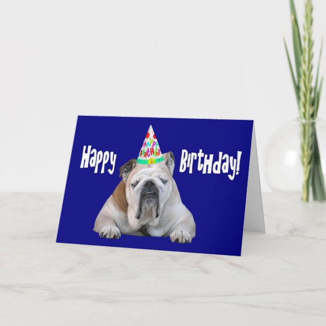 Bulldog en tarjeta de cumpleaños de Gorra (Anverso)