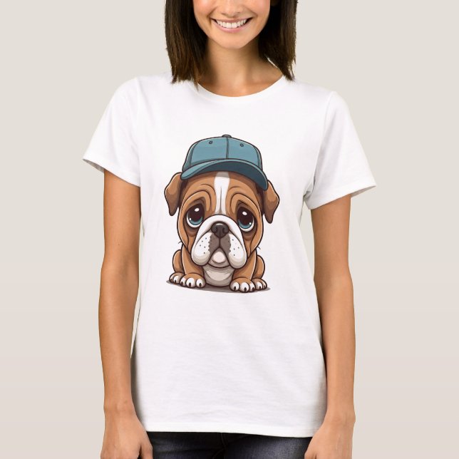 Bulldog en una camiseta con gorro (Anverso)
