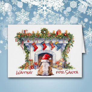 Bulldog esperando la chimenea de los Navidades San