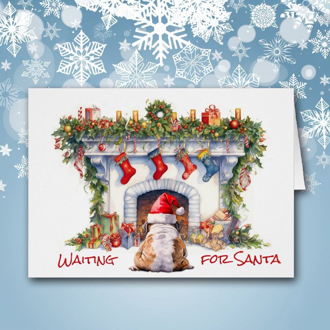 Bulldog esperando la chimenea de los Navidades San (Subido por el creador)