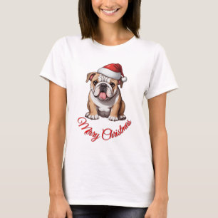 Bulldog festivo Feliz Navidad Clásico camiseta