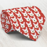 Bulldog francés blanco y crema con corbata de cuel<br><div class="desc">Un divertido Bulldog francés blanco o crema o un estampado francés en un fondo rojo. Ideal para todos los amantes del perro,  los mascotas,  los caminantes de perros y los veterinarios. Arte original de Nic Squirrell.</div>