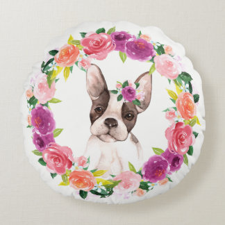 Bulldog francés con almohada floral de corona