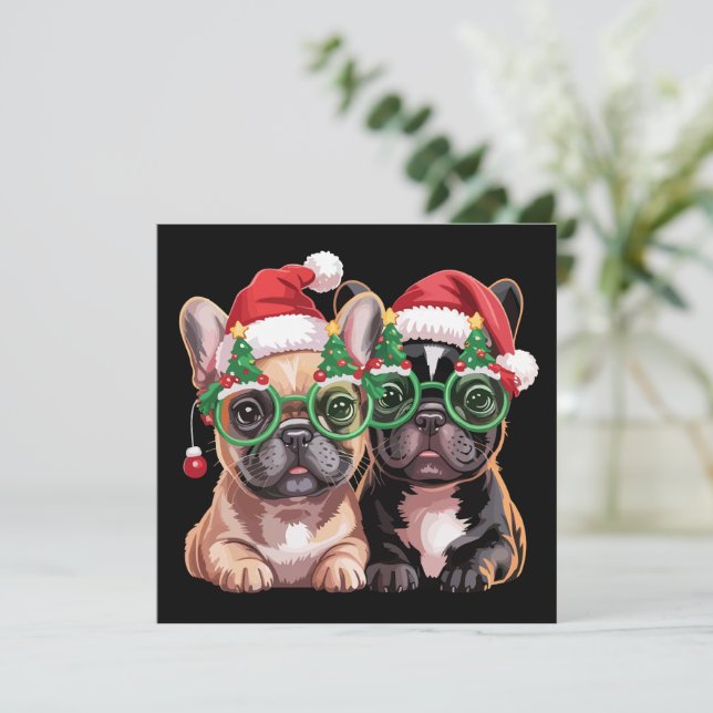 Bulldog Francés con Gafas de árbol de Navidad  (Anverso de pie)