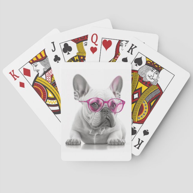 Bulldog francés con gafas rosas Cartas de juego (Reverso)