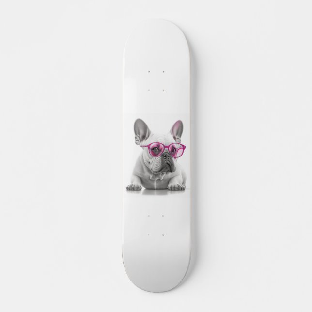 Bulldog francés con gafas rosas Skateboard (Anverso )