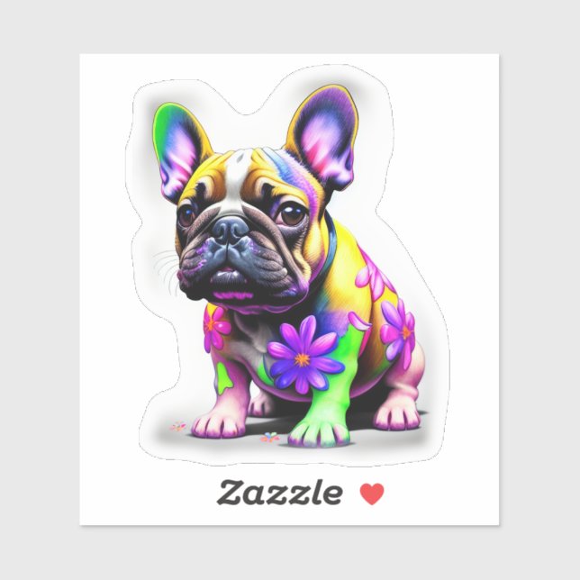Bulldog francés con pegatina de flores (Hoja)