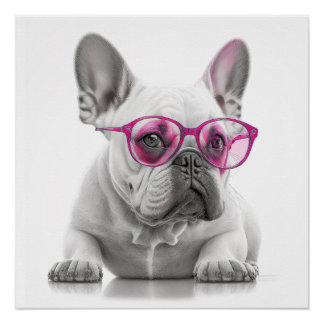 Bulldog francés con poster de gafas rosas