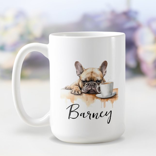 Bulldog francés con taza de café, perro con actitu (Subido por el creador)
