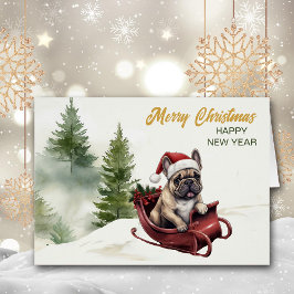 Bulldog francés de Santa Claus sobre Navidades de