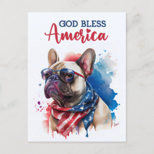 Bulldog Francés, Dios Bendiga a América Tarjeta Po