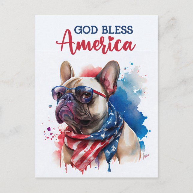 Bulldog Francés, Dios Bendiga a América Tarjeta Po (Anverso)