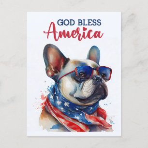 Bulldog Francés, Dios Bendiga a América Tarjeta Po
