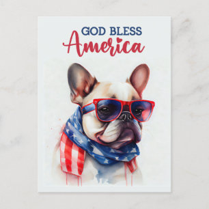 Bulldog Francés, Dios Bendiga América Tarjeta Post
