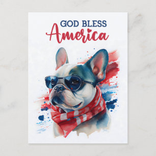 Bulldog Francés, Dios Bendiga América Tarjeta Post