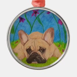 Bulldog francés en el ornamento de las flores