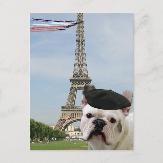 Bulldog francés en postal de París (Anverso)