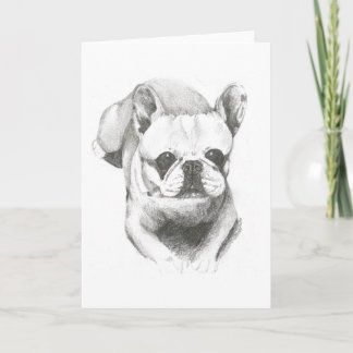 Bulldog francés en tarjeta en blanco