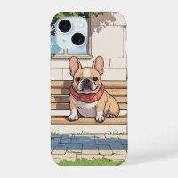Bulldog francés en un banco