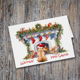 Bulldog francés espera chimenea de Santa Navidad