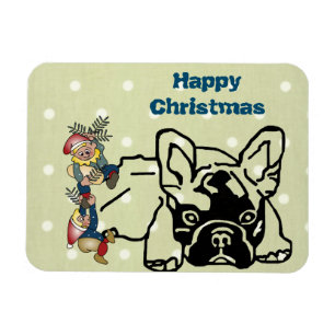 Bulldog francés imán de foto Navidad