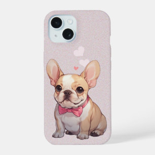 Bulldog francés lindo con tazón rosa