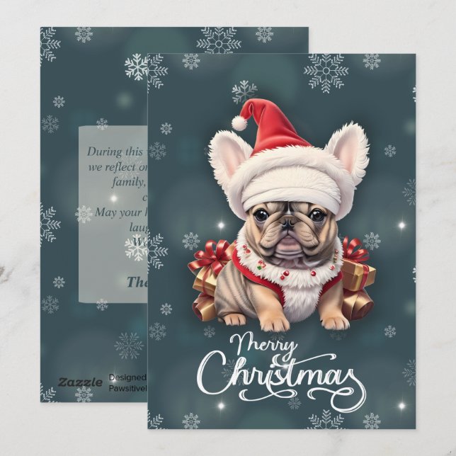 Bulldog francés lindo Santa Hat Feliz Navidad (Anverso / Reverso)
