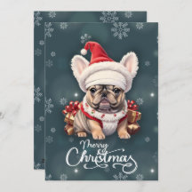 Bulldog francés lindo Santa Hat Feliz Navidad