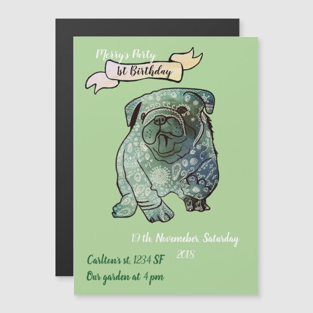 Bulldog francés por invitación a cumpleaños de Bul (Anverso/Reverso)