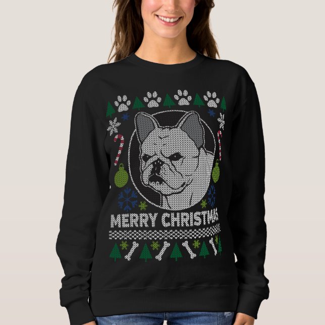 Bulldog francés Raza Navidades feos suéter (Anverso)