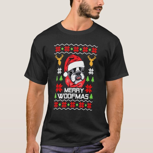 Bulldog francés Santa Hat Ugly Navidades Sweater H (Anverso)