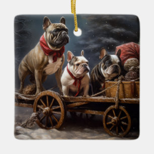 Bulldog Francés Snowy Sleigh Decoración de Navidad