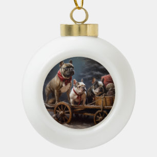 Bulldog Francés Snowy Sleigh Decoración de Navidad
