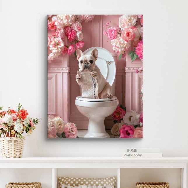 Bulldog francés sobre el inodoro | Baño de arte fr (Frenchie Art)