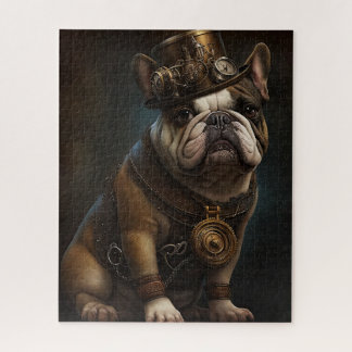 Bulldog francés Steampunk, rompecabezas retro futu