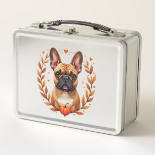 Bulldog Francés Vintage con Corona de Hojas de Oto