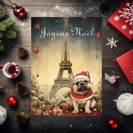 Bulldog Francés Vintage de Navidad Torre Eiffel
