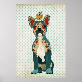 Bulldog francés y pequeño Poster de arte de aves