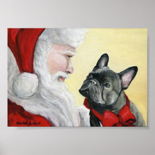 Bulldog francés y Poster de arte de Santa Claus