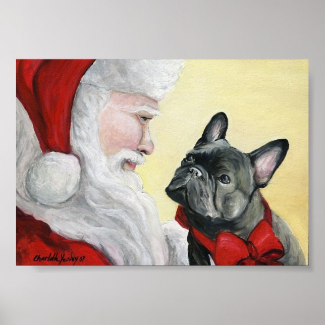 Bulldog francés y Poster de arte de Santa Claus (Frente)
