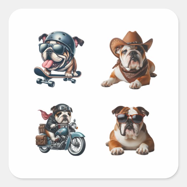 Bulldog Funny 4 Pegatinas Pack (Anverso)