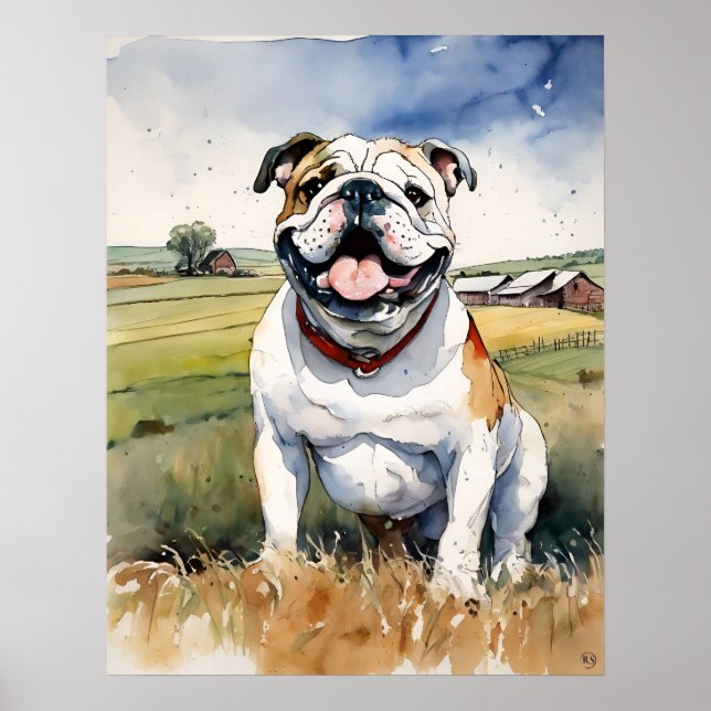 Bulldog - Impresión de arte de perro (Frente)